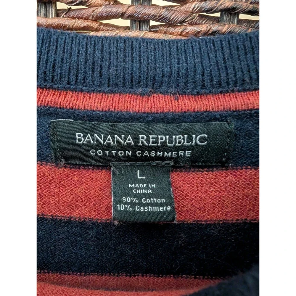 Banana Republic Cotton Cashmere Sweater Large Striped Crew Neck Academia Preppy